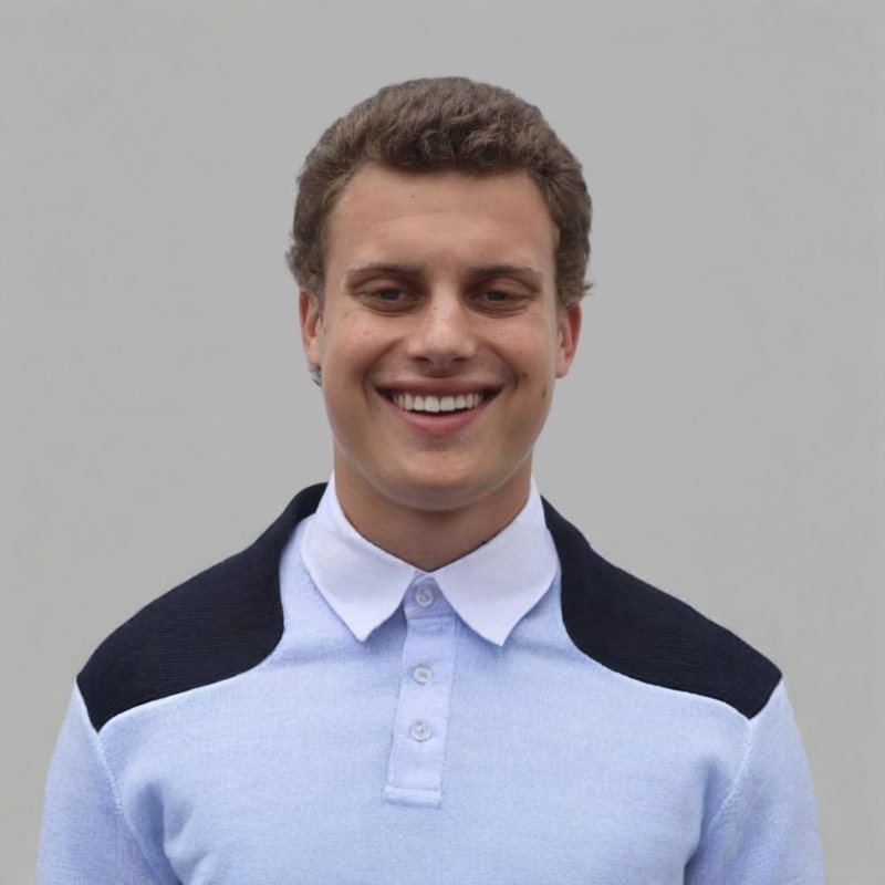 JARVIS's avatar: a photoreal clone of Jake's own face, smiling, in a light blue polo.